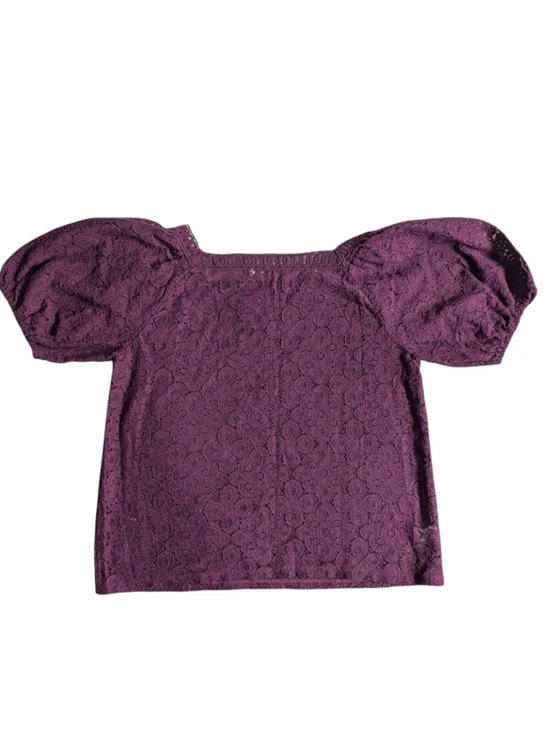 Loft Square Neck Lacey Blouse M Deep Plum Boho Romantic - Picture 3 of 12